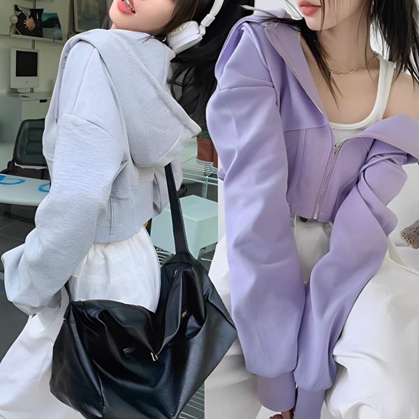 ２色展開 レディース トップス ニット パーカー スウェット ジャージ アウター ショート 長袖 フード ストレート ストリート ファスナー ハイウエスト 前開き ドロスト リブニット 伸縮性