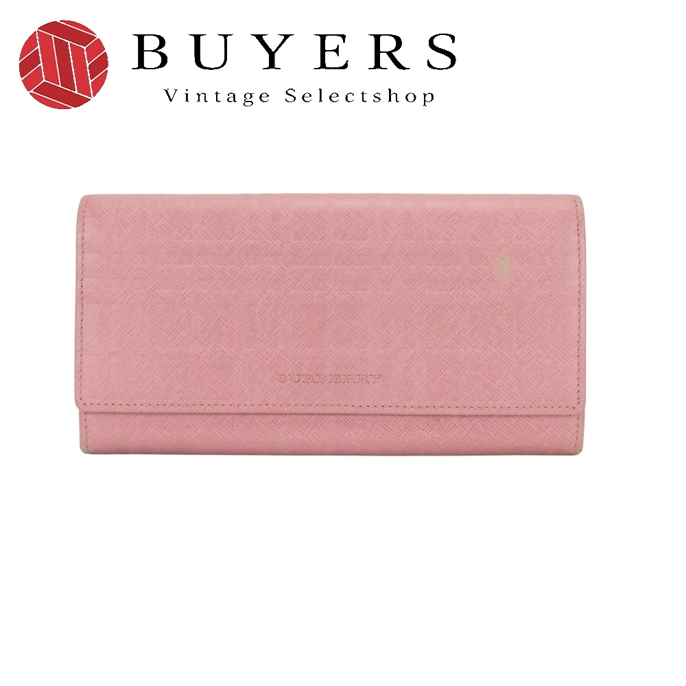 中古 長財布 レザー ピンク がま口 チェック柄 レディース 女性