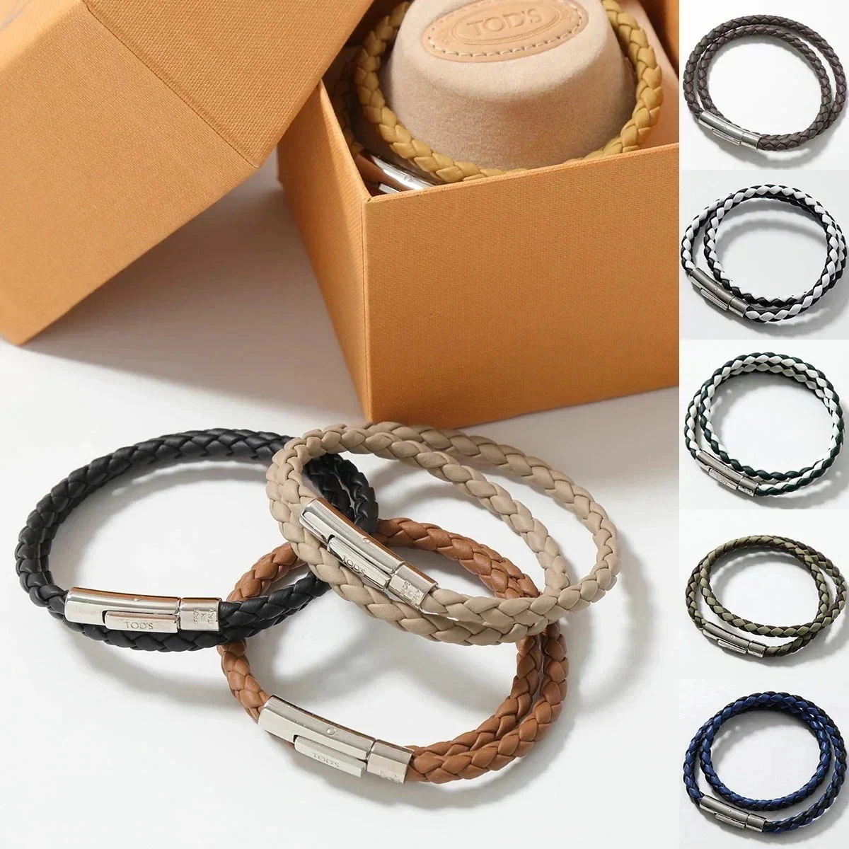 TODS トッズ ブレスレット XEMB1900200FLR XEMB1900200JUS メンズ 2連 ウーブンブレスレット レザー 編み込み ロゴ アクセサ 【mega】