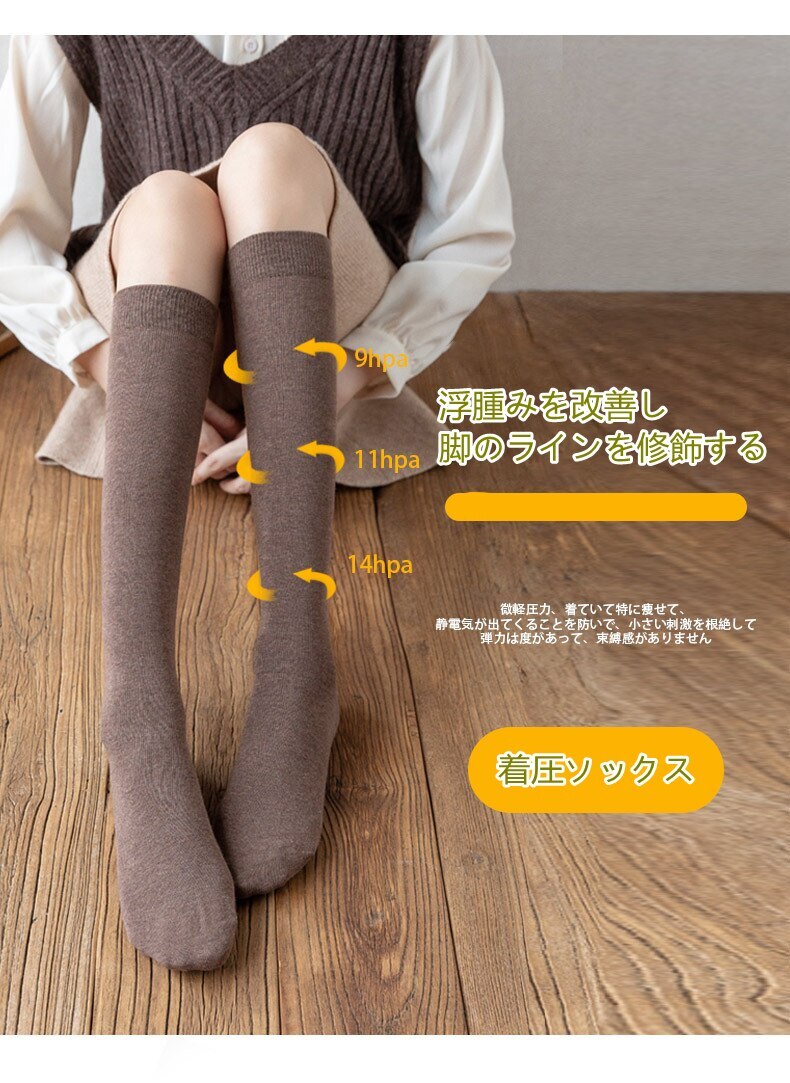 【1つ買うと1つ無料】【メガ割】福袋 3足セット 段階着圧ハイソックス 靴下 ソックス レディース 着圧 ハイソックス 綿 あったか 通学