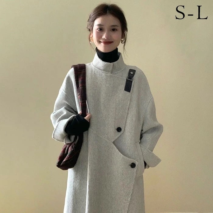 コート サイドウェイカラー レディース ロングコート コクーンコート 小さいサイズ 小柄 ゆったり 秋 冬 冬服 定番 暖かい あったか ロング チェスター コート カジュアル シンプル アウター 韓