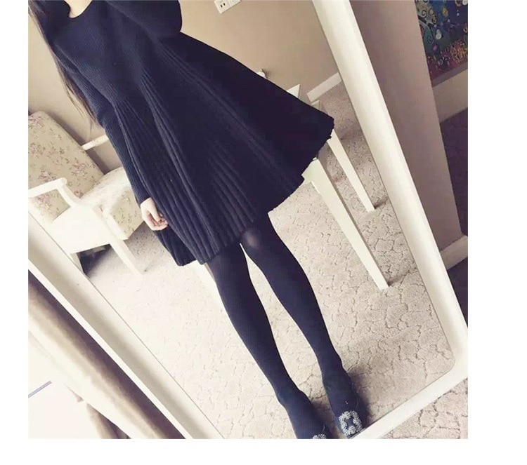 ワンピース ショート丈 長袖 細身 Aライン ラウンドネック スマート ニット かわいい 可愛い きれいめ シンプル カジュアル おしゃれ お洒落 かっこいい エキゾチック 可愛い