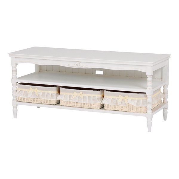 リビングボード テレビ台 バスケット3個付き ヨーロッパ調 ホワイト RTV-1679