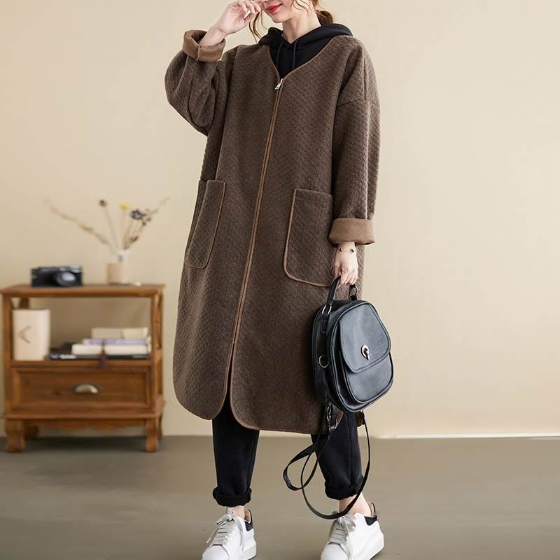 トップス カーディガン コート アウター 2色 ロング丈 長袖 レディース ボア フリース 大きめ シンプル カジュアル ラフ 無地 ブラック ブラウン 茶色 くすみカラー ルーズ ゆる リラックス