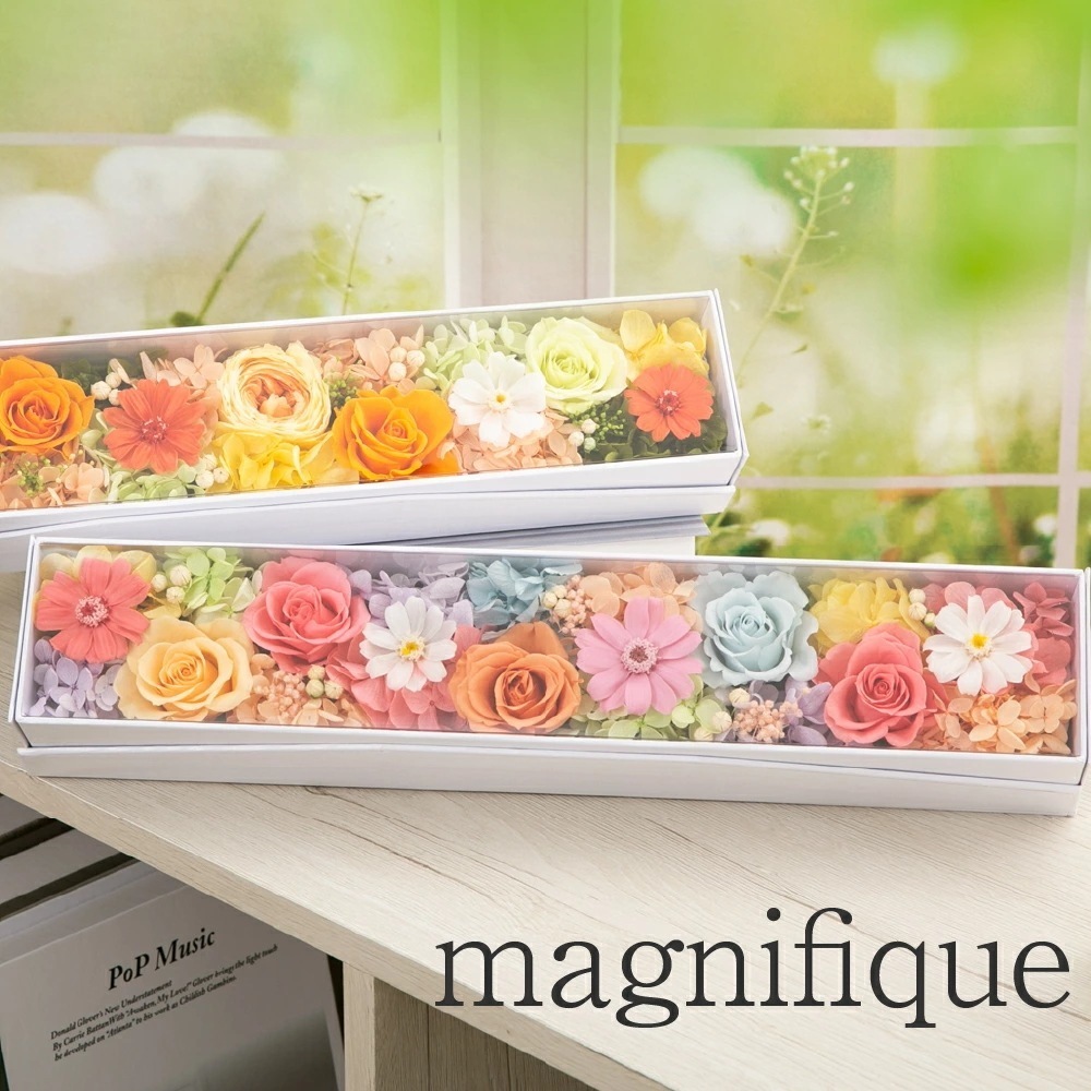 プリザーブドフラワー ボックス ギフト【magnifique マニフィーク】敬老の日 プレゼント 誕生日 プレゼント 退職祝い 結婚祝い 花 結婚記念日 開店祝い 記念日 卒業祝い 贈り物 ギフト【結