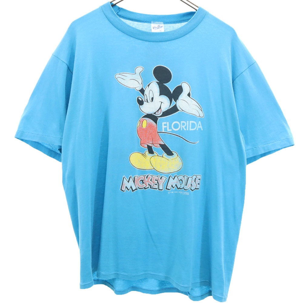 90s USA製 プリント 半袖 ミッキー Tシャツ XL 水色 シングルステッチ オールド ヴィンテージ メンズ