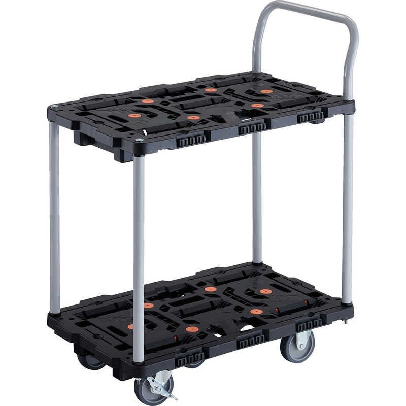 トラスコ中山　TRUSCO連結式樹脂製2段台車ビートル700X450自在3輪内2輪ストッパー付ハンドル付 　BT724J3S2E100