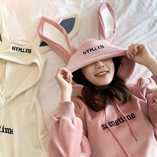 【送料無料】マタニティ トップス パーカー フード付き 耳付き ロゴ カンガルーポケット 長袖