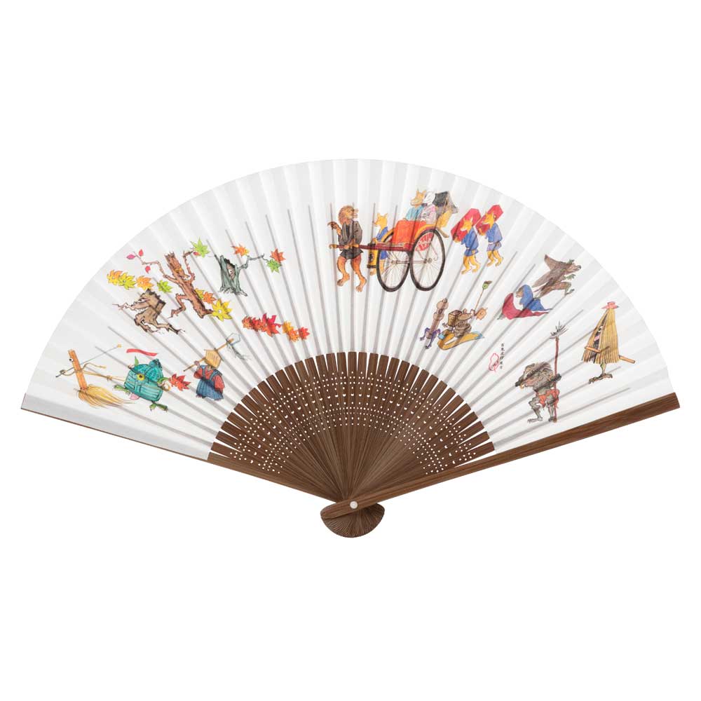 和詩倶楽部　怪々扇　百鬼夜行　後方　和紙の扇子　七寸五分　約23cm　少し大きめ　男性用の定番サイズ　メンズ　和柄　手張り製　国産扇骨35本　日本製