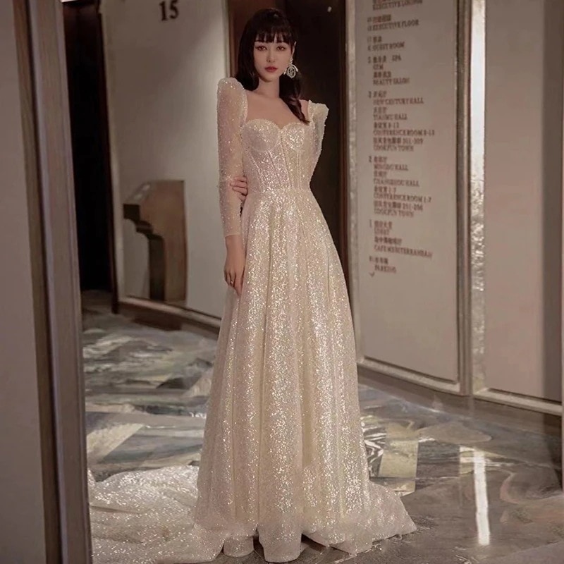 【2枚購入で 3oo円OFF！】花嫁星空ウェディングドレス2025長袖腕カバーホスト宴会ハイレベル乾杯スーツ末尾女性付き