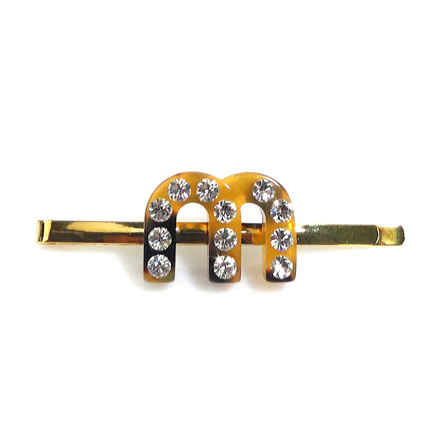 ミュウミュウ MIUMIU ヘアピン メタル/アクリル ゴールド/ブラウン/シルバー レディース e60910j