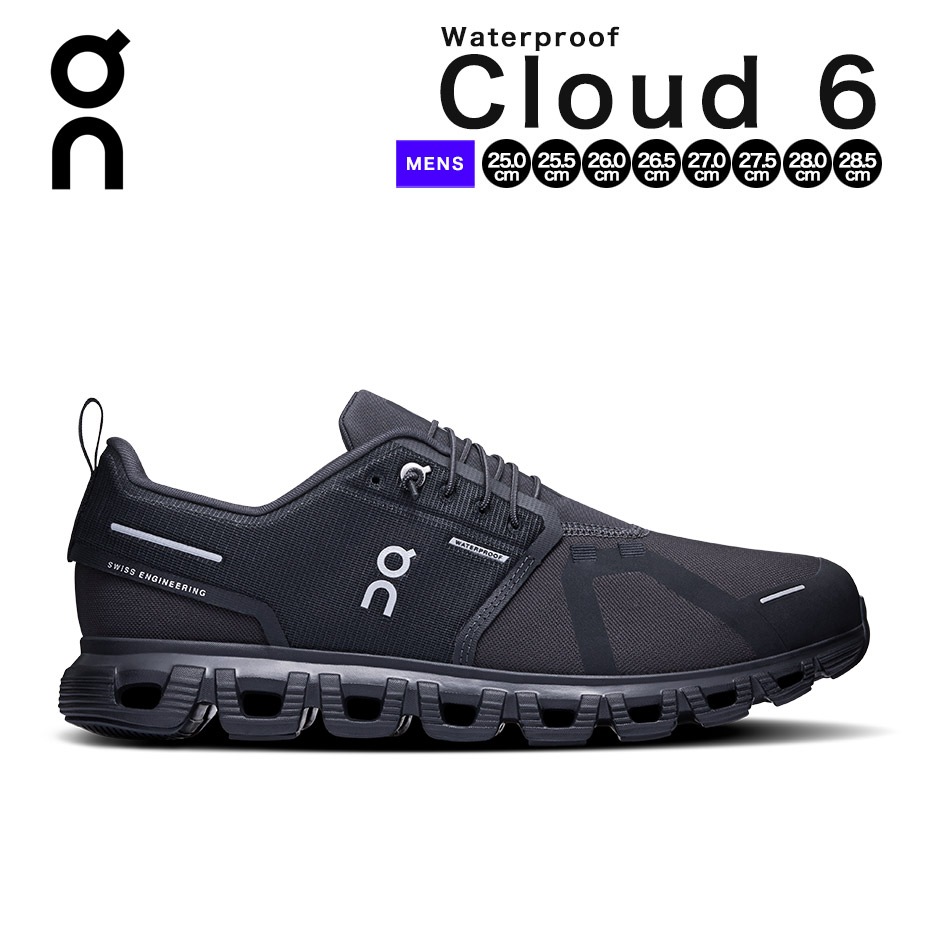 Cloud 6 WP 3MF10061043 スニーカー メンズ 防水 ローカット ランニング ウォーキング シューレス 靴紐結ばない 普段履き 軽量 軽い 履きやすい 歩きやすい 靴 黒 ブラック