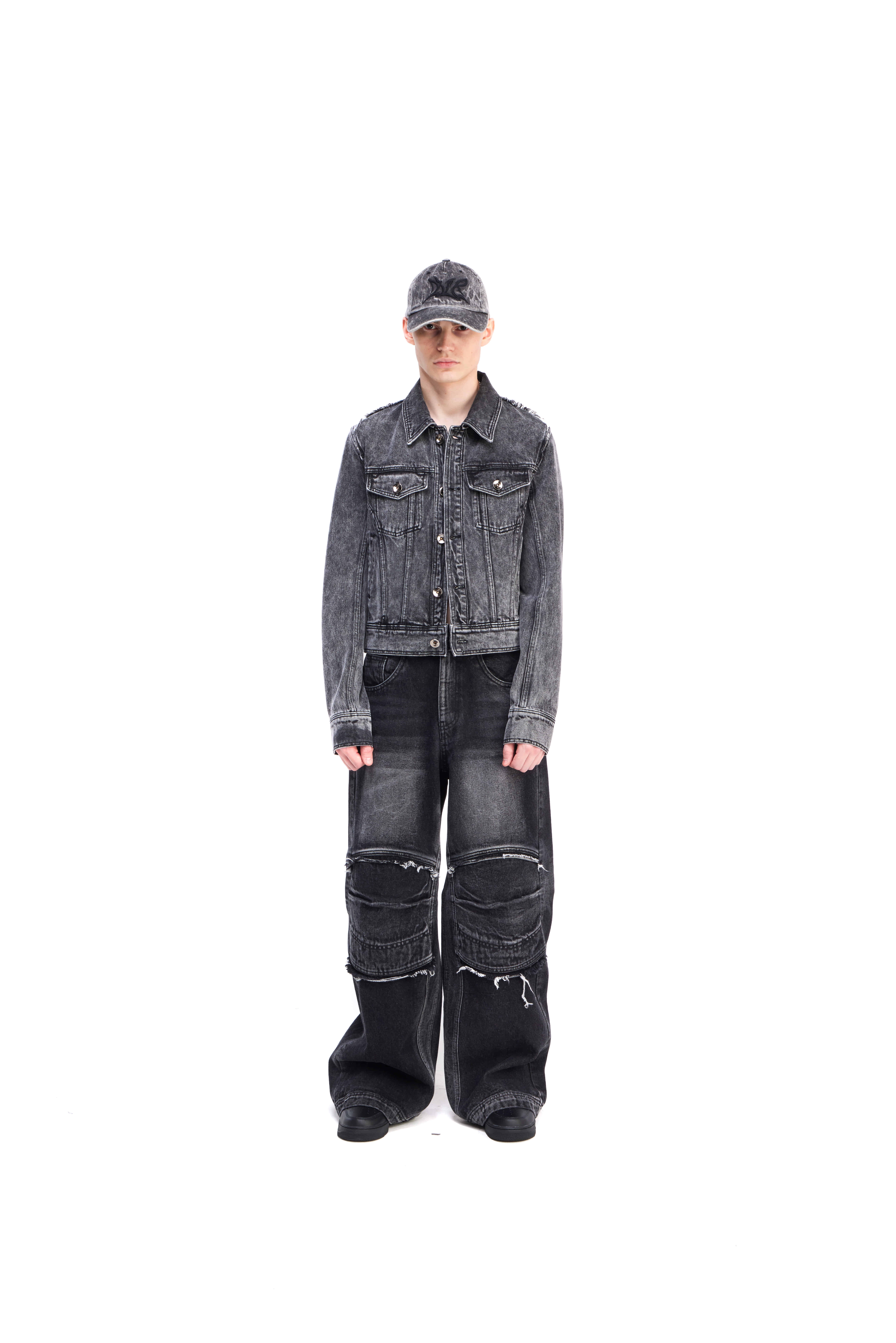 【BLR】 KNEE POINT BLACK DENIM PANTS