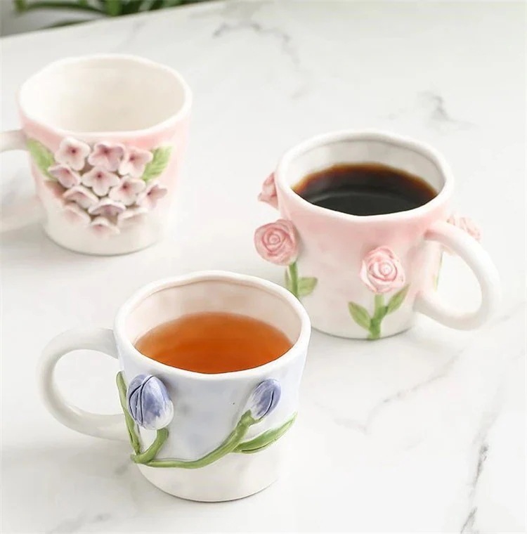 メガ割 スタイル り セラミックカップ マグカップ 手描き 牛乳カップ 水カップ 植物 花卉 手でカップをつまむ アフタヌーンティー アイデア 抽出カップ 福袋 7,752円