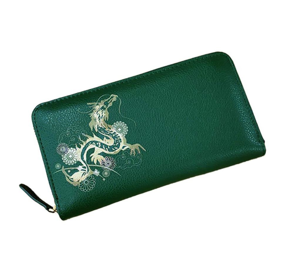 【お種銭付】 開運 金運 長財布 皇帝龍 本革 ラウンドファスナー 財布 昇竜 招福 風水ラッキーカラー グリーン 風水 レザー メンズ レディース 昇り龍 護符カード 牛革 ギフト プレゼント