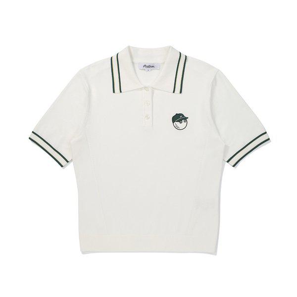 [말본 공식] 여성 컬러 팁 카라 하프슬리브 니트 OFF WHITE (WOMAN)