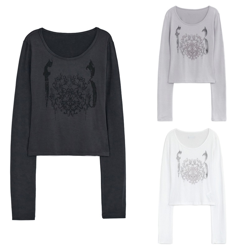 【HUGYOURSKIN】 ORMAMENT PRINTED TOP : 3COLORS