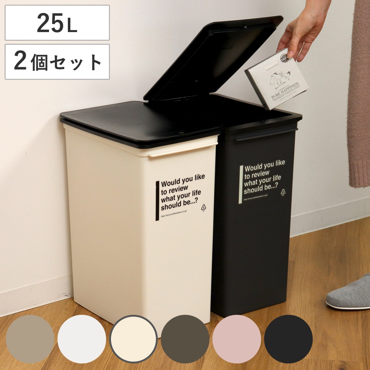 ゴミ箱 25L 深型 同色2個セット カフェスタイル プッシュ ごみ箱 25リットル ダストボックス ふた付き 分別 プッシュ式 幅23 スリム スタッキング 省スペース 袋 見えない 蓋付き