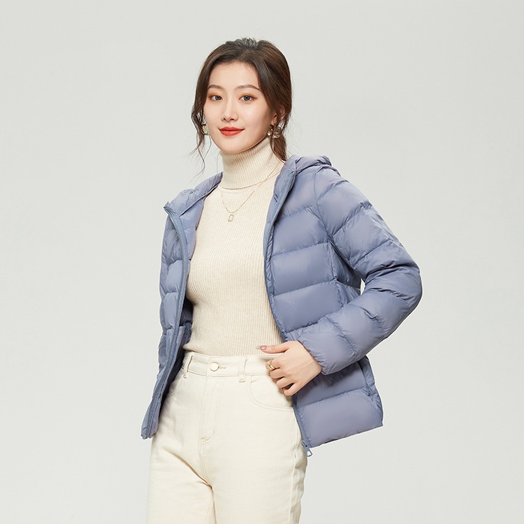 90 ホワイトダックダウン レディース フード付き ライトウェイト ダウン ジャケット 薄手 スポーツ ダウン ジャケット