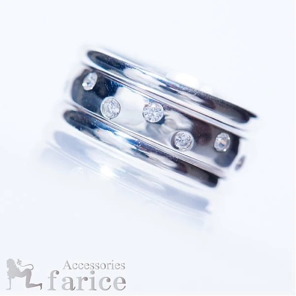 水玉模様のランダムキュービックジルコニアストーン 動くスライドジュエリーリング