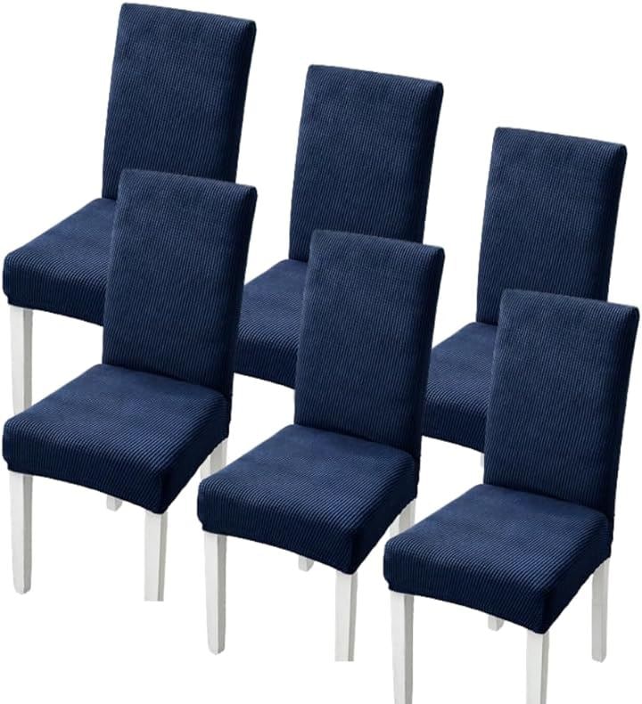 椅子カバー チェアカバー 背もたれあり 伸縮 洗える ノーアイロン 取り外し可能 無地 オフィス 家庭 ホテル レストラン Ｈx６枚(ダークブルー, Ｈx６枚)