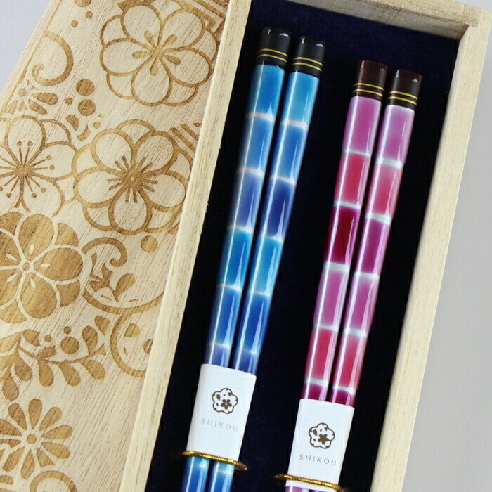 食洗機対応 若狭箸 夫婦箸 とんぼ玉 瑠璃 デザイン桐箱入り