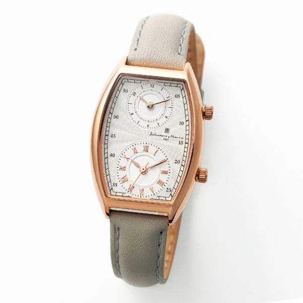 取寄品 正規品 Salvatore Marra 腕時計 SM23107-PGWHGY 日常生活防水 トノーケース デュアルタイム 防水 レディース腕時計