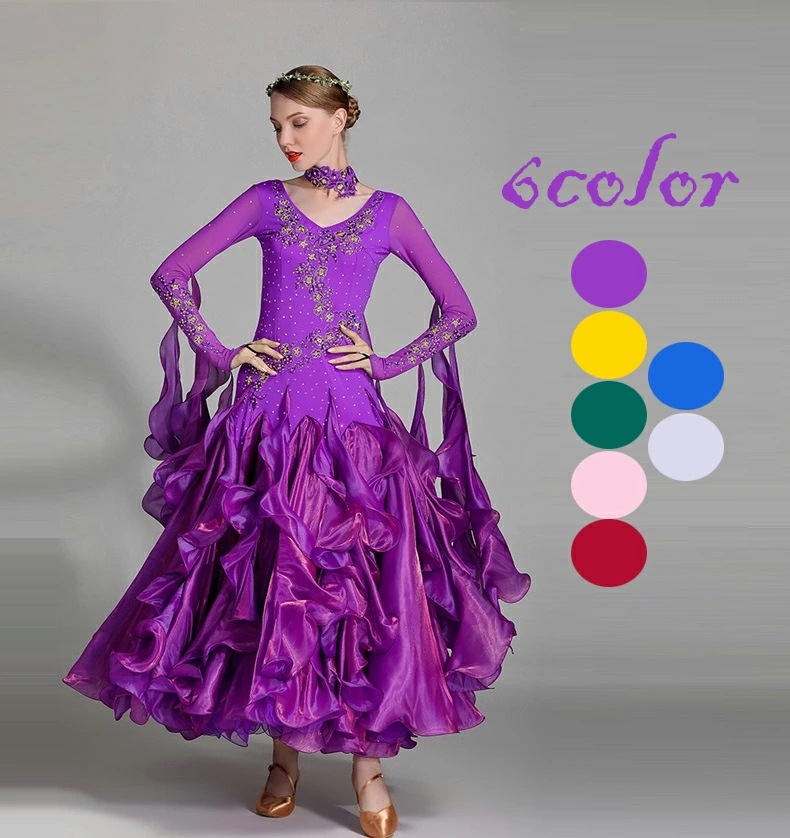 ダンス 衣装 社交ダンス ワンピース おしゃれ 7色選択可 大きい裾 赤 タンゴ服 モダンダンス 舞台 演出 イベント衣装 ステージ衣装 ラテンダンス ダンスウエア 競技着 練習着 ダンスワンピース