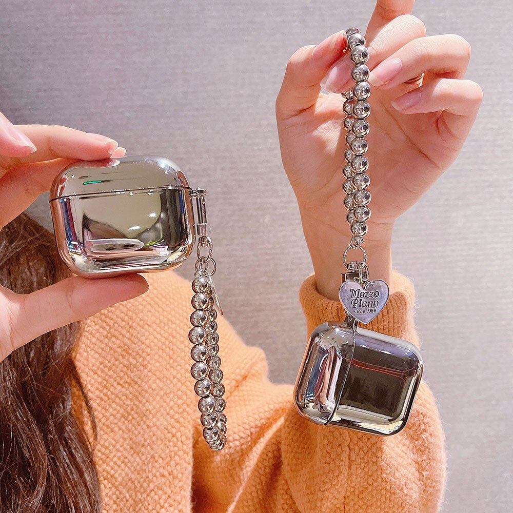 高級電着シルバービーズチェーンブレスレットapple airpods 1 2プロ3ヘッドセット充電ボ