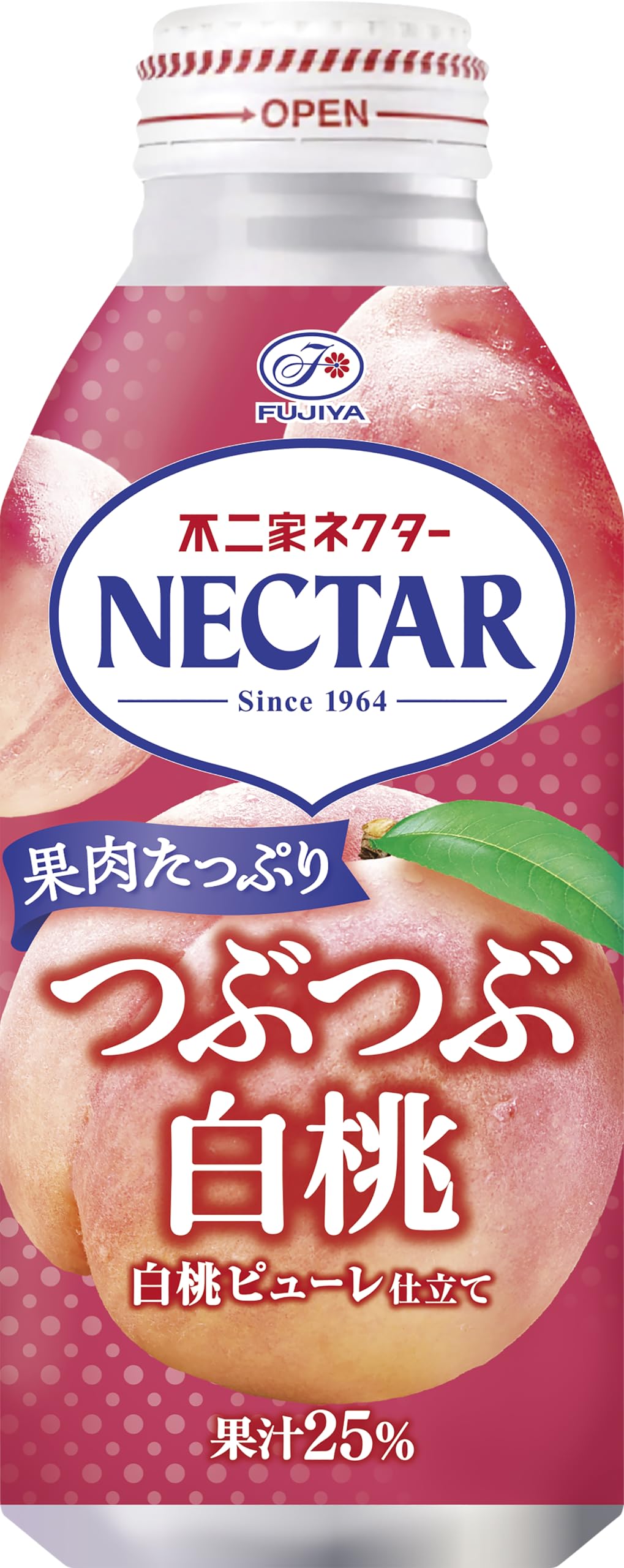 不二家 ネクター 果肉たっぷりつぶつぶ白桃 380g×24本 ボトル缶