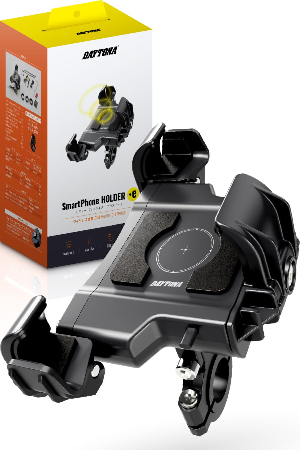 デイトナ(Daytona) バイク スマホホルダー ワイヤレス充電 Qi規格対応 最大15W iPhone/Android対応 スマホホルダー e(プラスイー) 40047