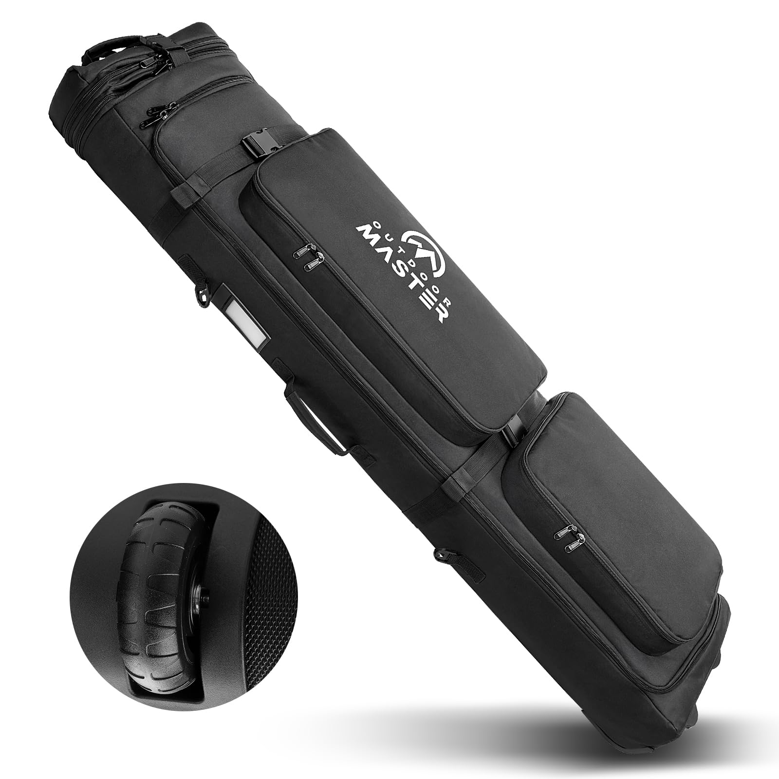 OUTDOORMASTER スノボ バッグ ケース スノーボード ケース 【伸縮可能キャスター付き】輪式 スキーケース スキーブーツ バッグ 撥水加工 汚れを防ぐ ショルダーストラップ付き ウェア/