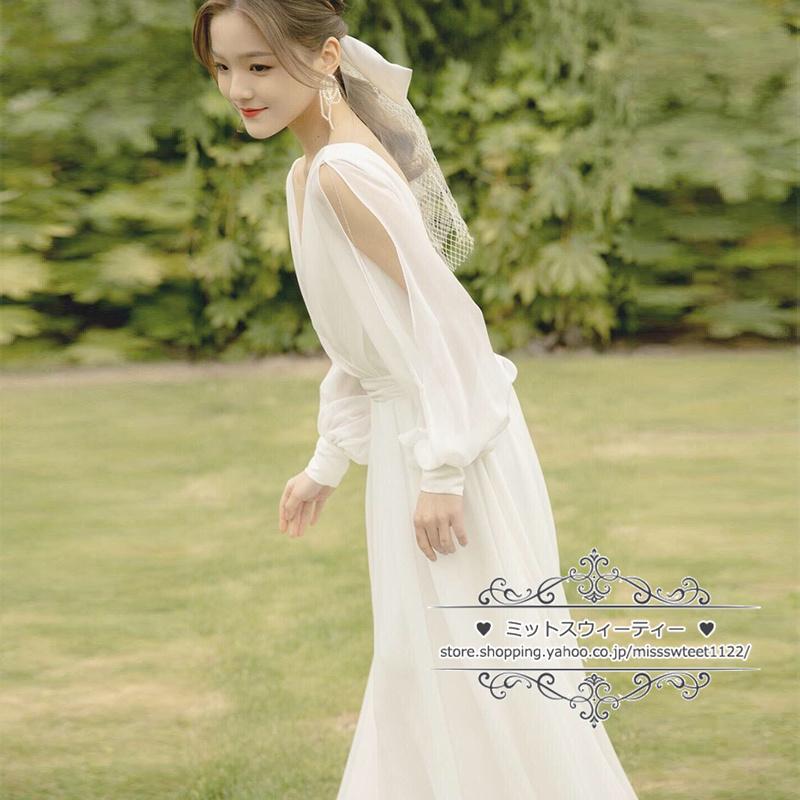 ウェディングドレス 二次会 結婚式 ブライダル 長袖 春秋 ロングドレス 前撮り 海外挙式 花嫁 リゾートウェディング 記念撮影 ウエディングドレス エレガント