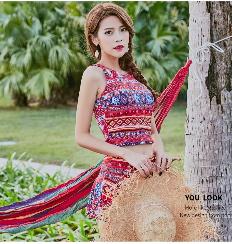 4117.アジアン風 セクシーなスカートビキニ（レッド）2019 春夏 温泉 スパ 着やせ