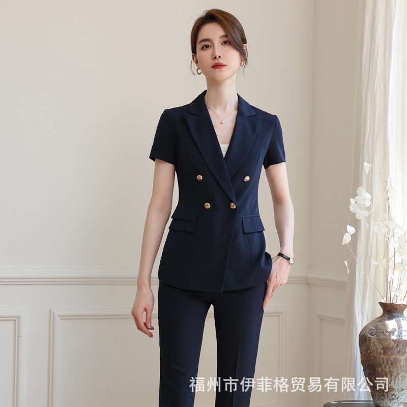 ハイエンドプロフェッショナルスーツ夏新作オフィシャル半袖作業服対面フォーマルウェア2時セット