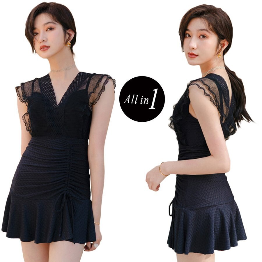 水着 レディース ワンピース 今週の割引は 25% オフです体型カバー 30代 40代 ママ水着 オールインワン バックフリルqoo10