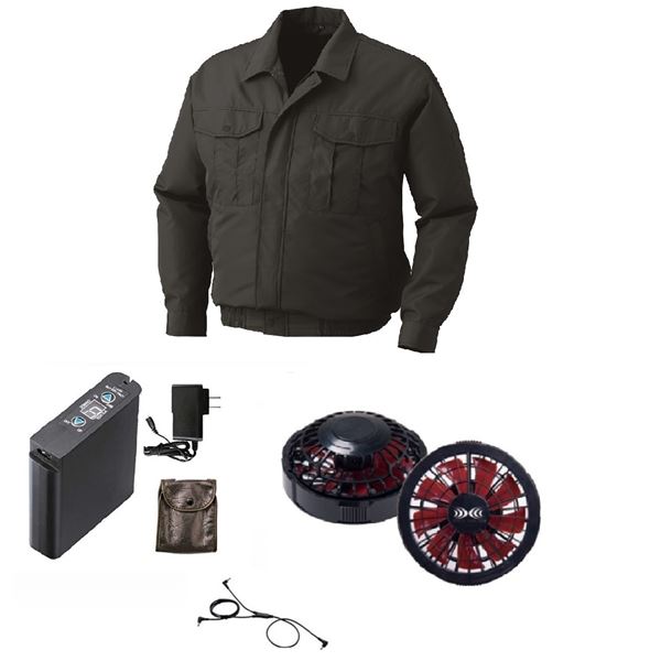 ポリエステル製長袖 空調服 [ファン色：BKRD チャコール 4L] 撥水