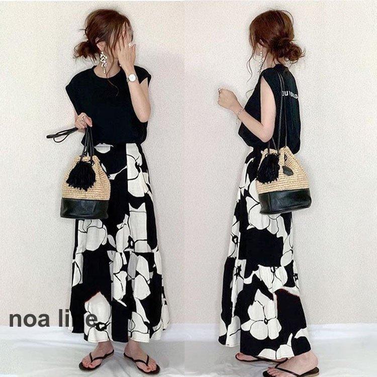 セットアップ レディース 夏 40代 ロング丈 半袖 Tワンピース 上下セット 韓国風 セットアップ　ワンピース お洒落 通勤 30代 40代 大きいサイズ 着痩せ