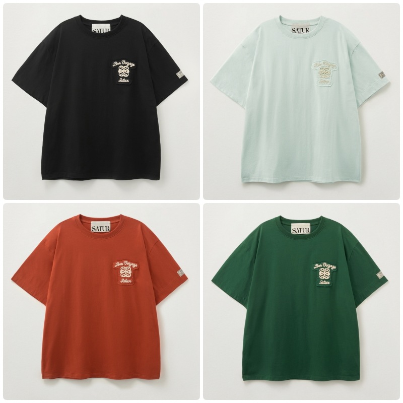 【SATUR】 BON VOYAGE RAW-CUT APPLIQUE T-SHIRT : 4COLORS