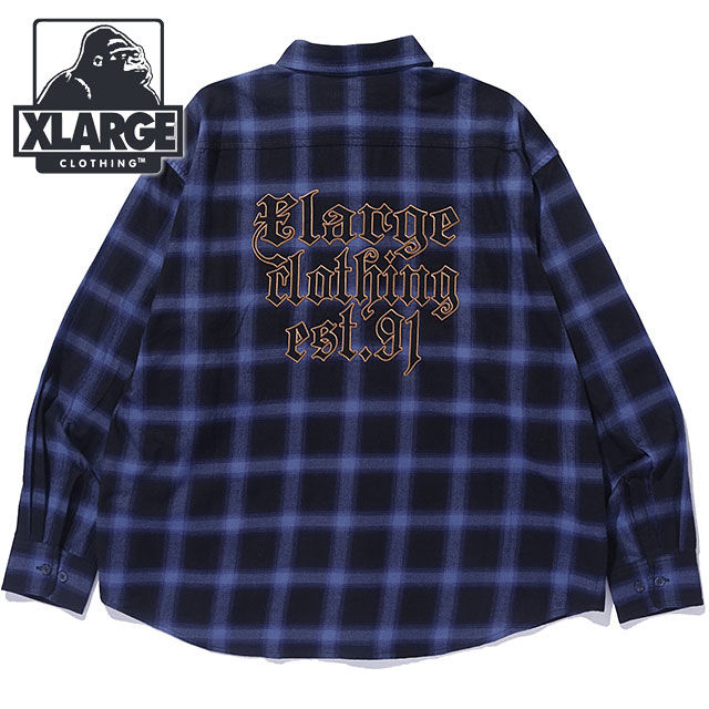 オールドイングリッシュ ロングスリーブ フランネルシャツ [101243014003] メンズ トップス 長袖 チェックシャツ x-large エックスラージ BLUE