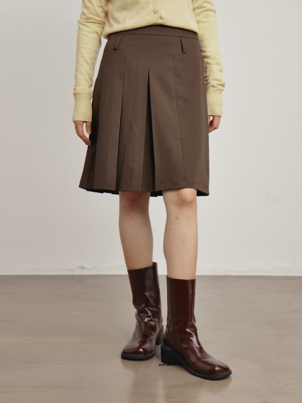 オモント エッグタルト ベラ グレー スカート 秋 新作 ハイウエスト スリム Aライン スカート プリーツスカート ショートスカート