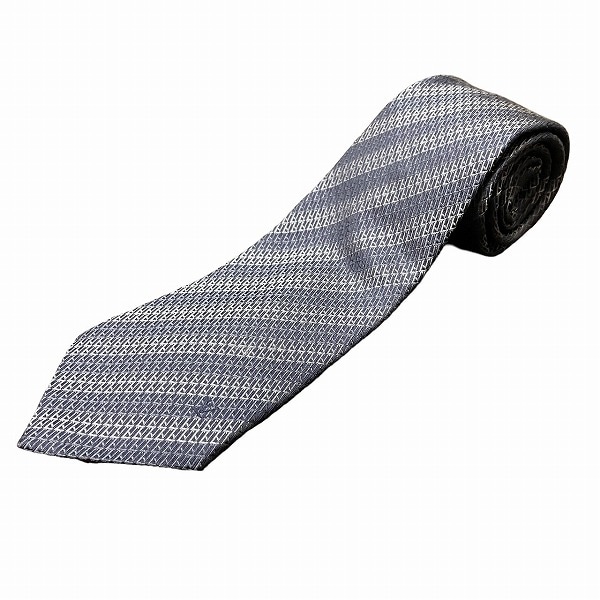 ルイヴィトン ストライプ シルク ネイビー×グレー ネクタイ メンズ 【中古】ネクタイ