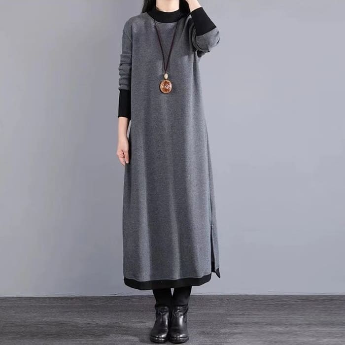 送料無料 高評価商品 ハイネック 重ね着風 ワンピース レディース ロングワンピース 春秋冬 ワンピース 体型カバー きれいめ カジュアル 通勤 旅行 女子会 お出かけ 母の日 プレゼント 30代 4