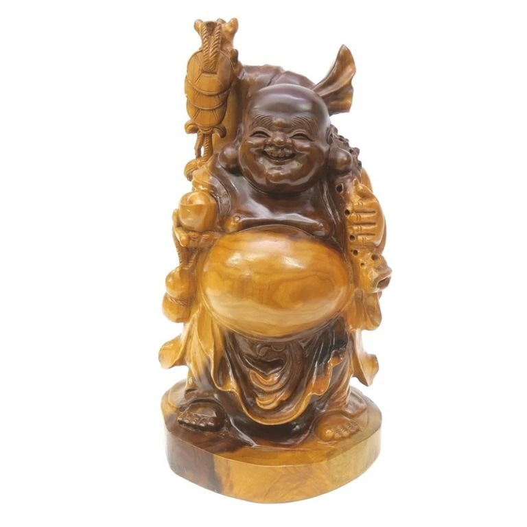 木彫り 布袋様 置物 無垢 七福神 布袋尊 【中古】(68446)