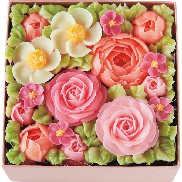 （ギフト）食べられるお花のボックスフラワーケーキ（ピンク） ピンク