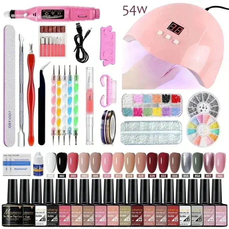 54W 2025初心者用ジェルネイルキット LEDライト セルフジェルネイルが全て揃うジェルネイル スターターセット ジェルネイルキット