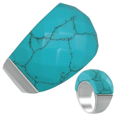 カッティングドームターコイズリング（RBR087）指輪 18号 トルコ石 天然石 12月 誕生石 アジアン エスニック サージカルステンレス316L 男性 女性 プレゼント r0433xxxxxxxx
