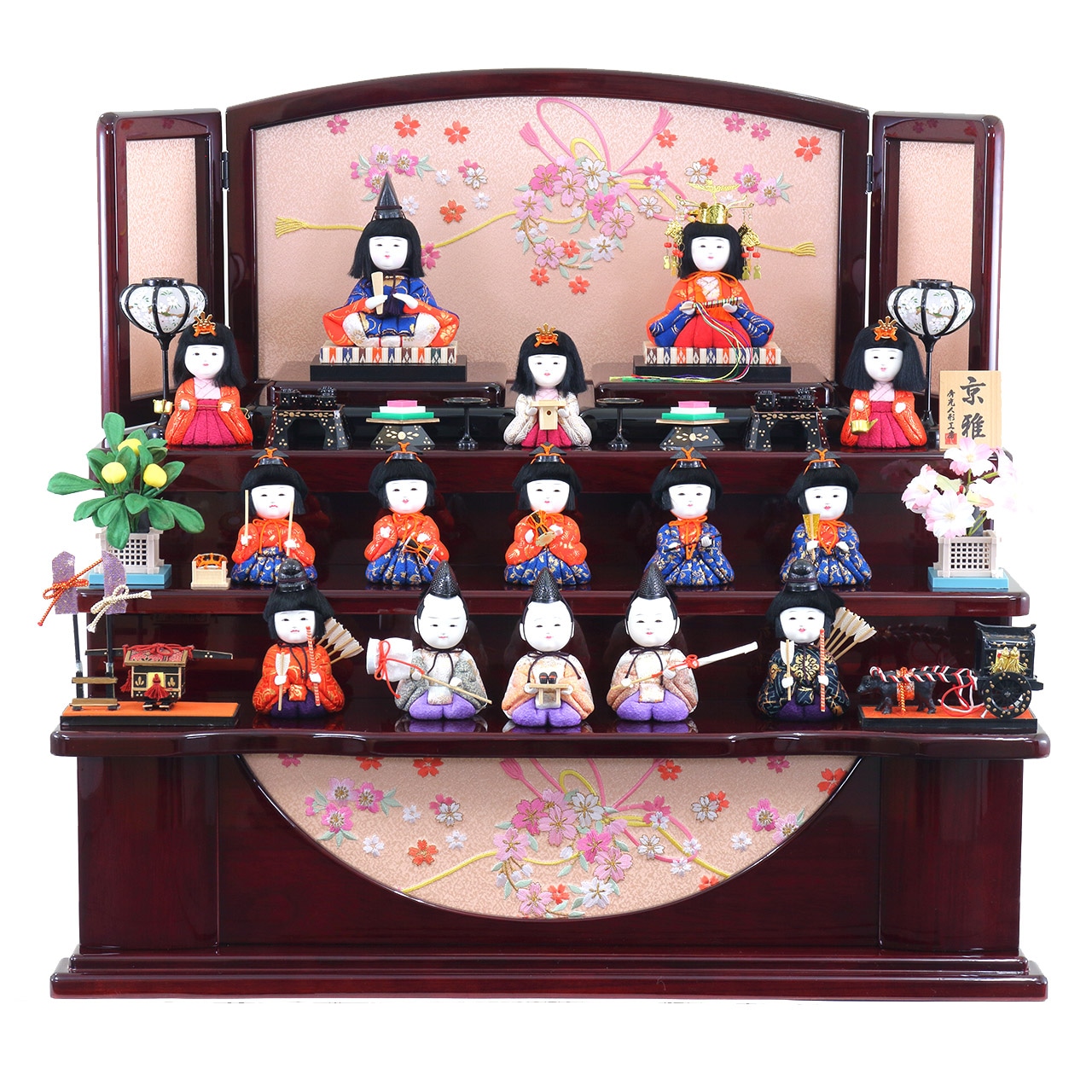 雛人形 ひな人形 お雛様 おひなさま かわいい 手作り 2025年 新作 秀光 限定品 送料無料 コンパクト ミニ 初節句 ひな祭り 木目込 十五人 15人 収納 三段 3段 桜 さくら 買得 お得 66,550円