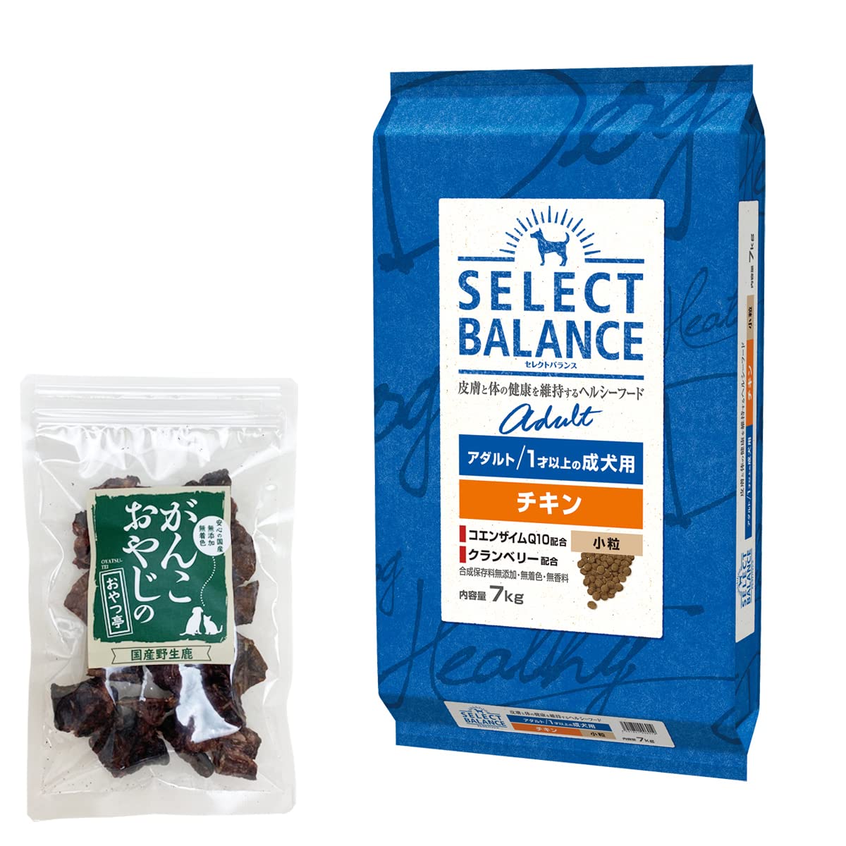 セレクトバランス ドッグフードアダルトチキン 小粒7kg＋がんこおやじのおやつ亭 国産鹿ラング15g 犬 成犬