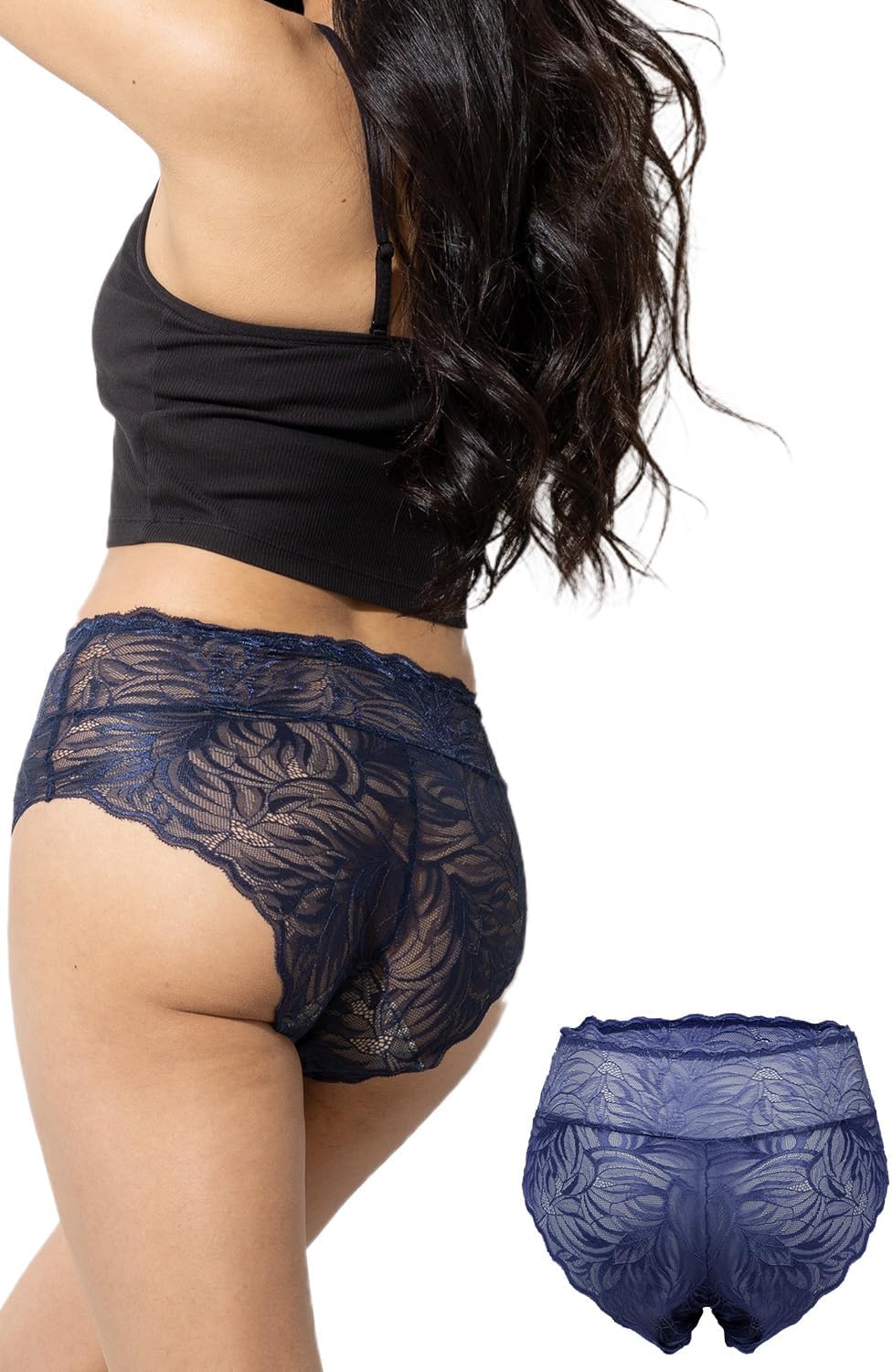 momoful おりもの吸水ショーツサニタリーレースパンツ L シームレス 15ml 30ml おりものシート不要 吸収 給水 大きいサイズ 防水 ネイビー１枚